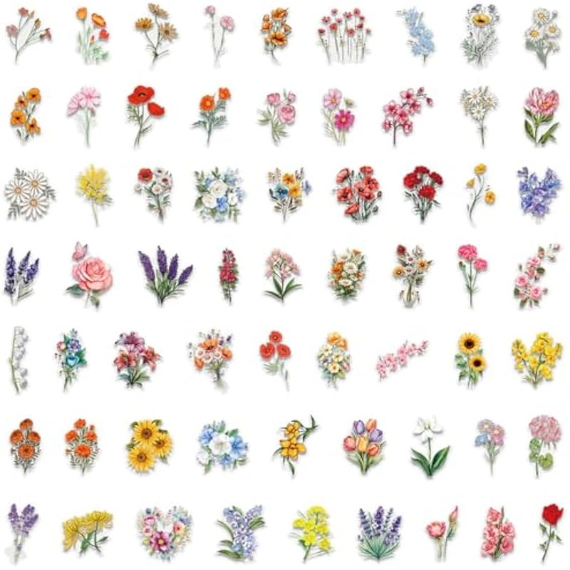Mixed Flowers Stickers 60PCS Realistic Transparent Stickers for Various Flowers,Colorful Waterproof Sticker for Laptop,Stationery,Luggage,Scrapbooking,Water Bottles,Gifts,Journaling,Planner - Image 2